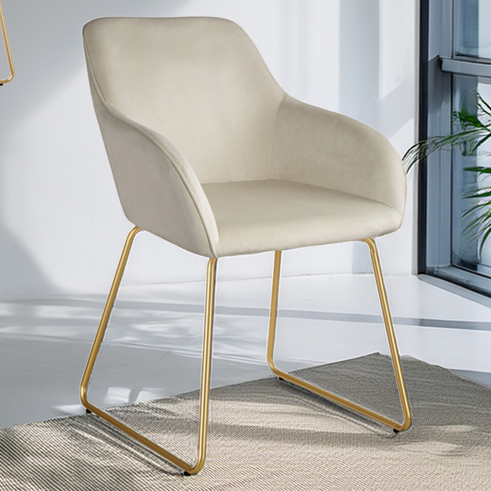 tectake Jeane Set of 6 Cream and Gold Velvet Look Dining Chair Image 1