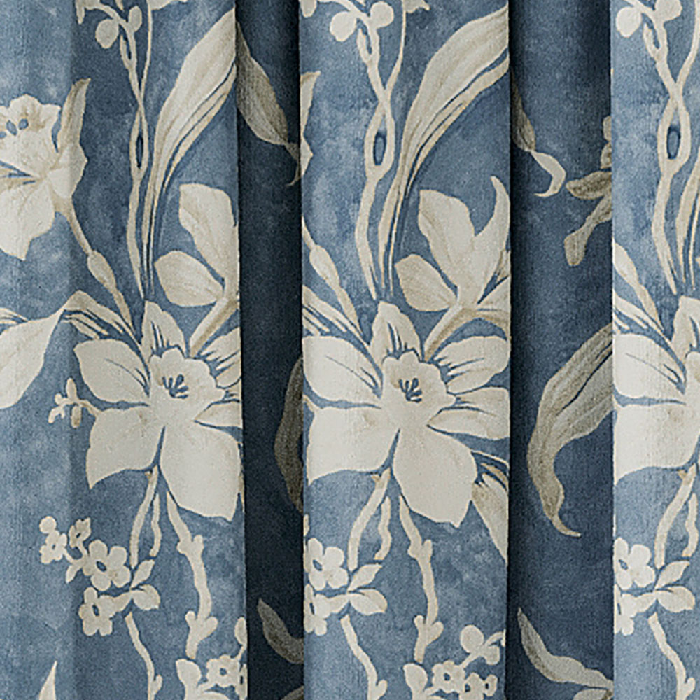 V&A Daffodil Dreams Blue Lined Blackout Pencil Pleat Curtains 229 x 137cm Image 3