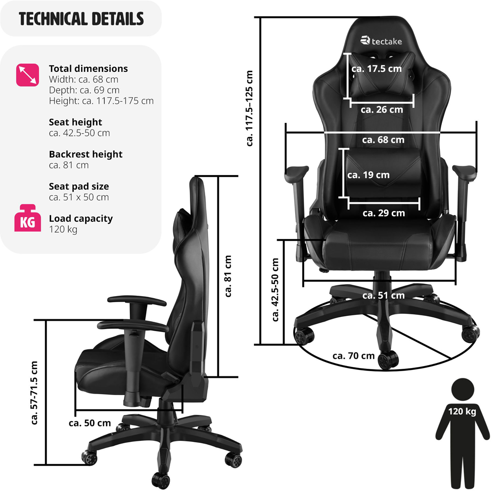 tectake Stealth Black Gaming Chair Image 9