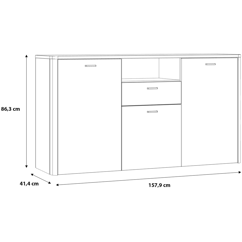 Florence Klara 3 Door Single Drawer Single Shelf Grey and Oak Sideboard Image 8