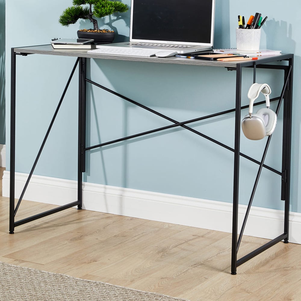 Home Source Brampton Folding Compact Desk with Hook Grey Image 1