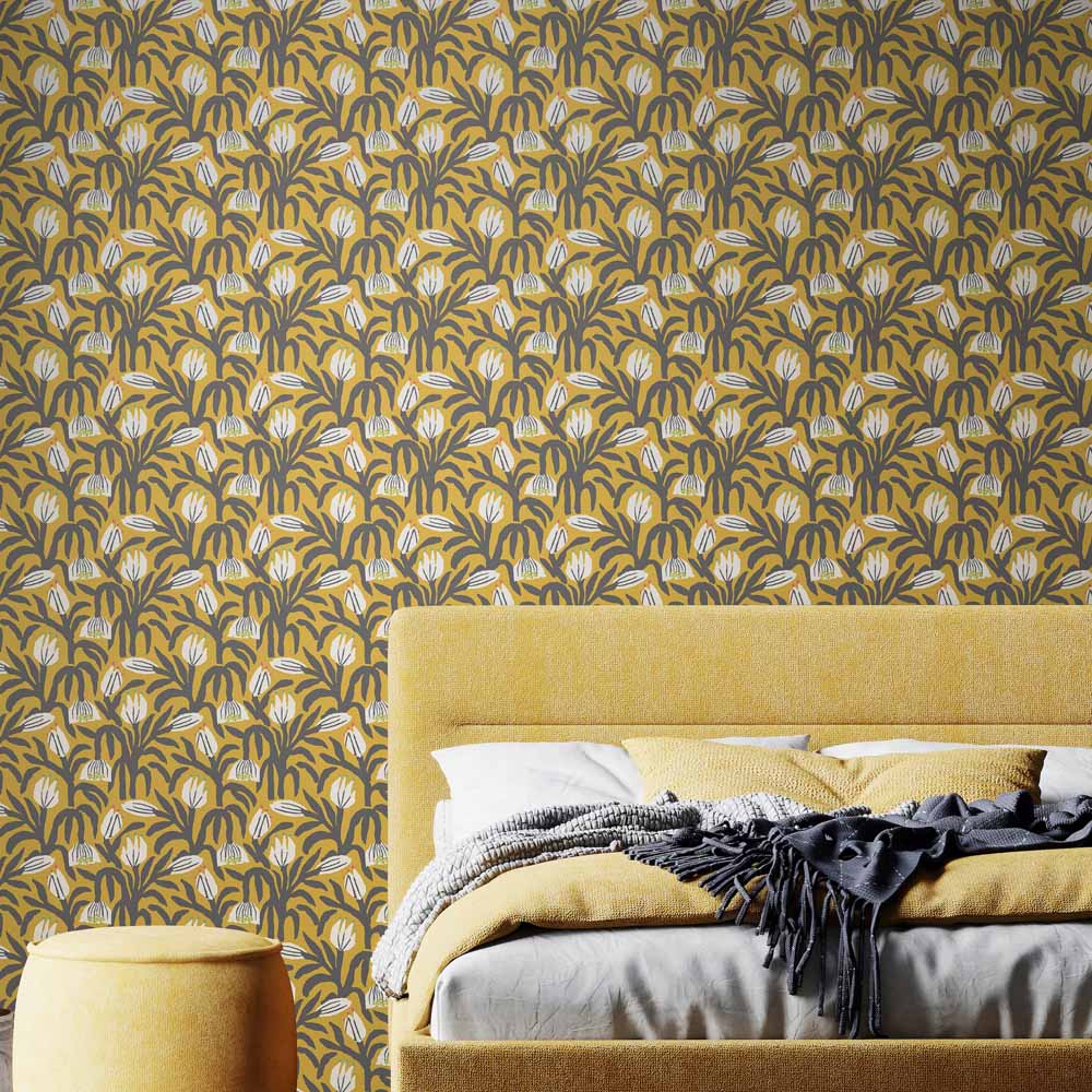 Hoopla Walls Chunky Flower Mustard Smooth Matt Wallpaper Image 2