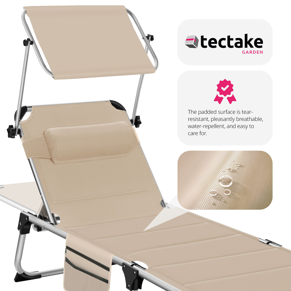 tectake Lorella Beige Aluminium Frame Foldable Sun Lounger Image 8