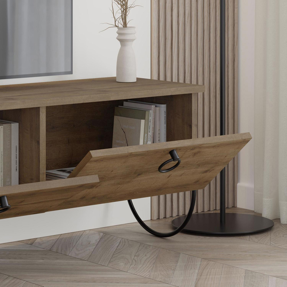 FWStyle Norfolk 2 Door 2 Shelf Dark Oak Wide TV Unit Image 5