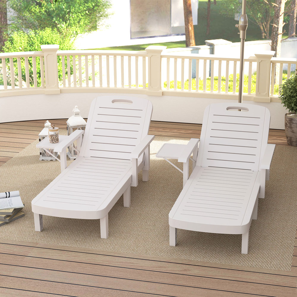 Outsunny Set of 2 White Resin Sun Lounger with Side Table Image 4