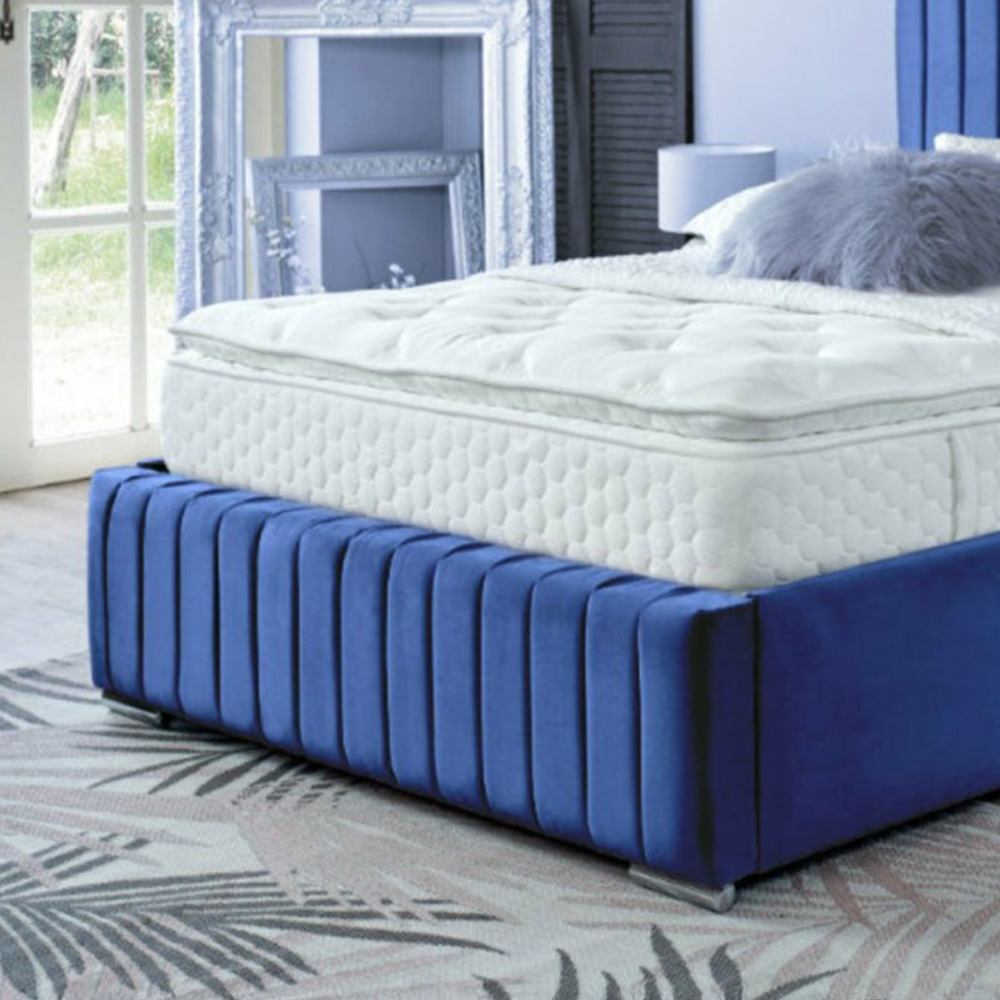 DS Living Savoy Super King Size Blue Panel Line Soft Velvet Bed Frame Image 3