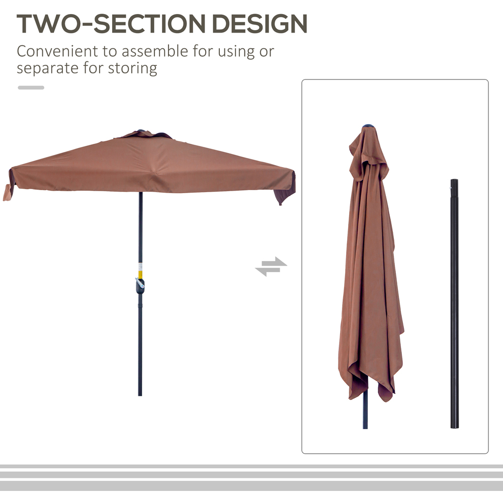 Outsunny Brown Crank Handle Semi Round Parasol 2.3m Image 4