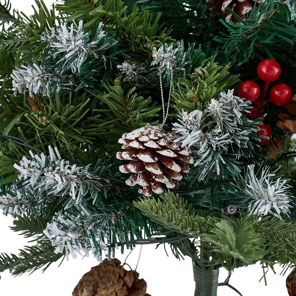 Living and Home Pre-Lit Christmas Planter Bush with Pinecones and Red Berries 58cm 2 Pack Image 4