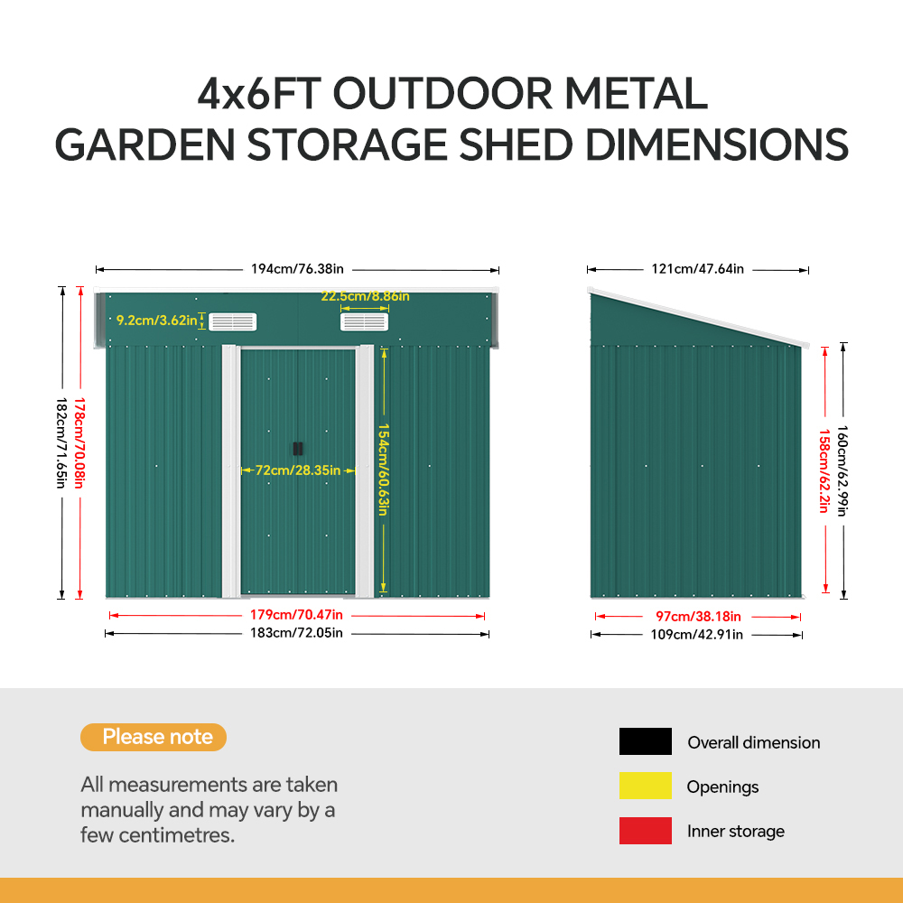 Living and Home 4 x 6ft Green Metal Pent Garden Storage Shed Image 5