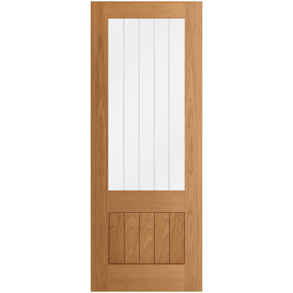 Farley Oak Veneer Finished Panel 1 Obscure Lined Clear Internal Glass Door 2040 x 826 x 40mm Image 1