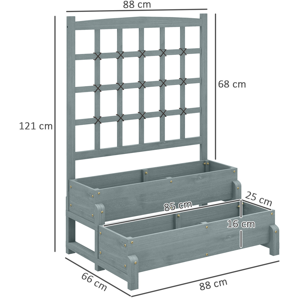 Outsunny 2 Tier Grey Wooden Raised Bed with Trellis Image 9