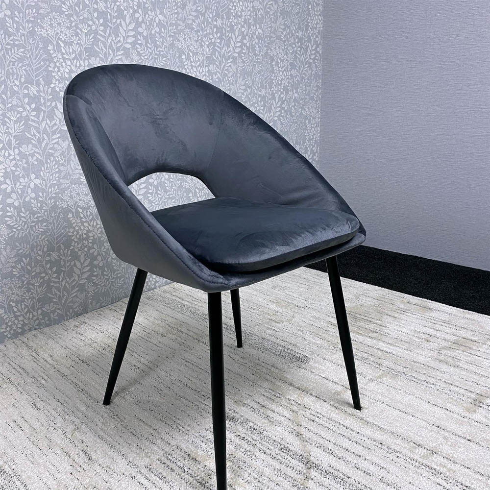 Portland 6 Seater Grey and Black Wood Dining Set with Velvet Chairs and Bench Image 2