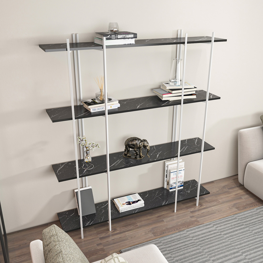 Decorotika Moss 4 Shelf Black Marble and White Bookcase Image 5
