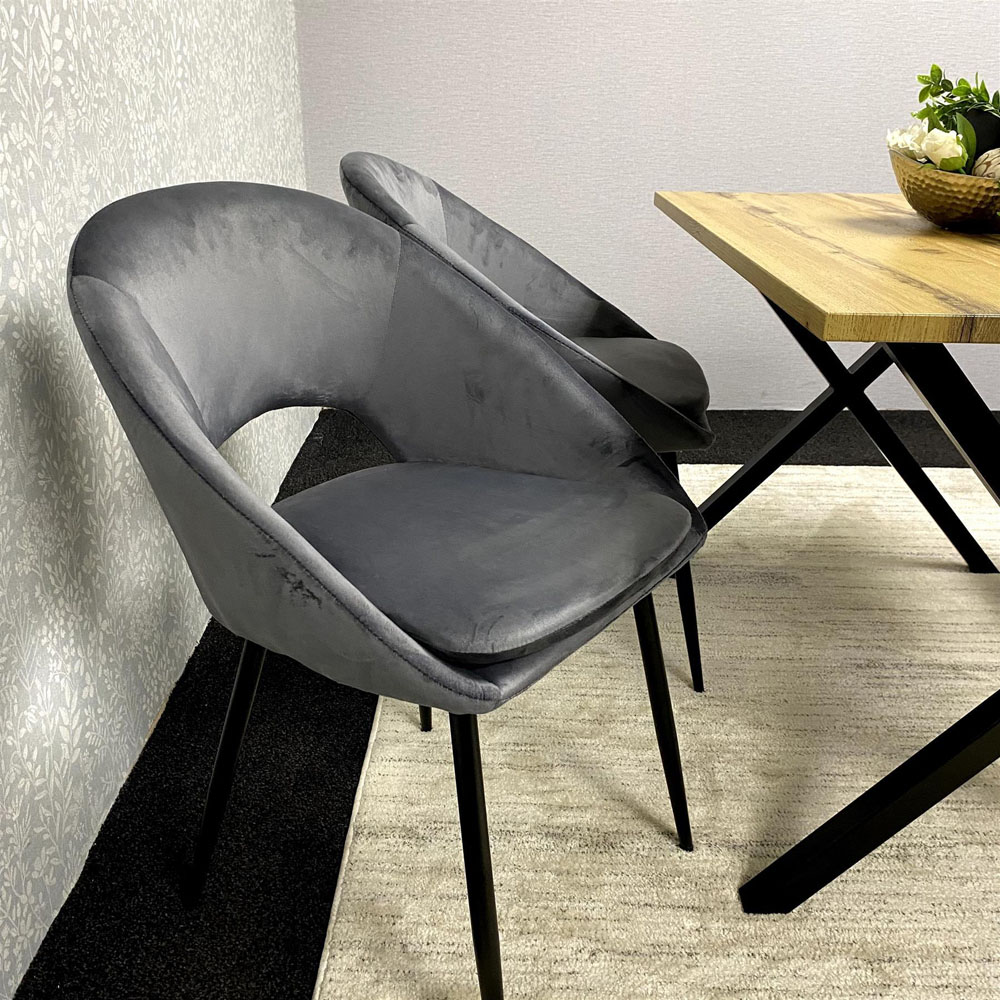 Portland 4 Seater Grey Wood Effect Dining Table Set with Bench and Velvet Chairs Image 5