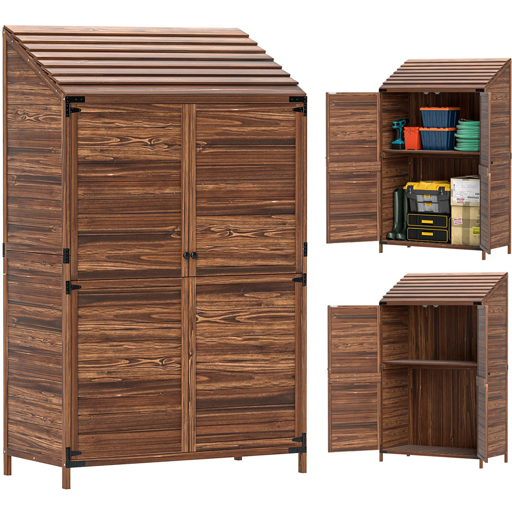 Outsunny 3.3 x 1.7ft Mixed Brown Wooden Garden Storage Shed with Double Doors and Shelves Image 3