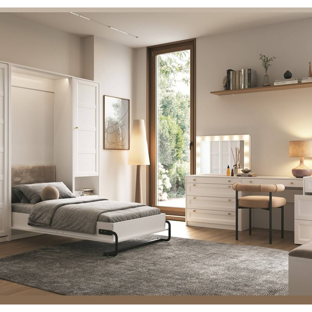 Impact Furniture Rel White Narrow Dressing Table Stool with Mirror Image 4