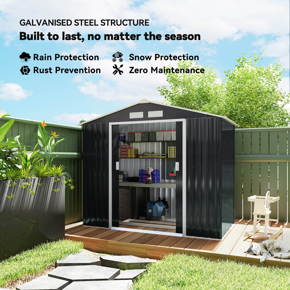 Outsunny 7 x 4ft Dark Grey Metal Apex Garden Shed Image 3