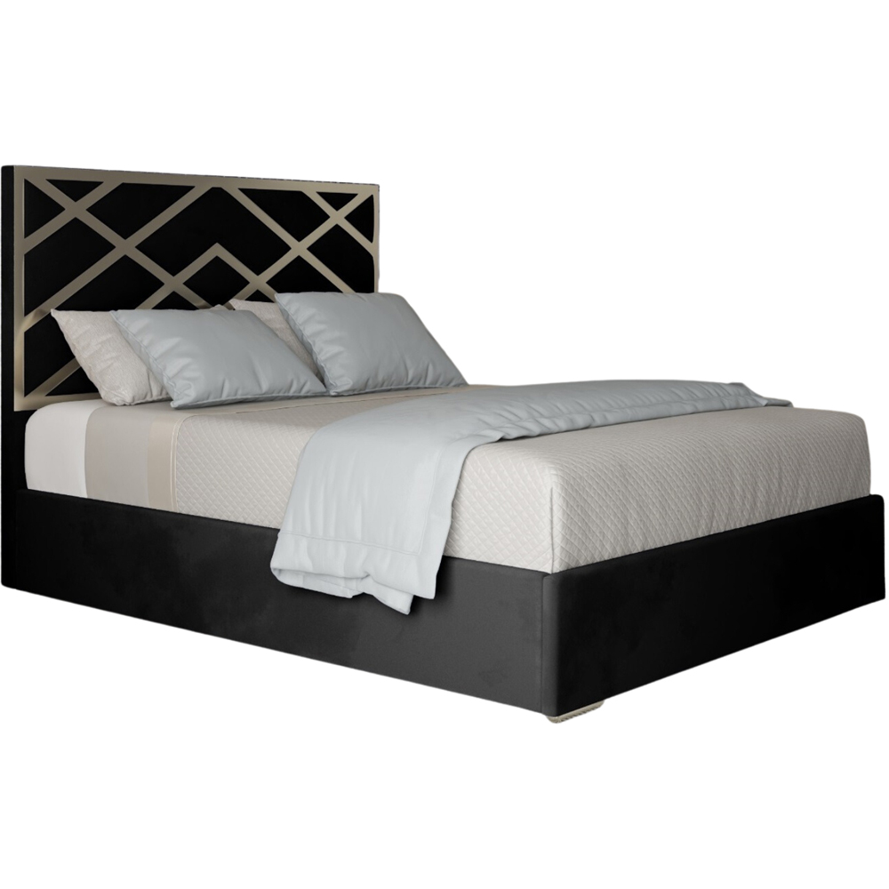 Mayfair Black King Size Velvet Upholstered Metal Bed Frame with Panelled Headboard Image 2