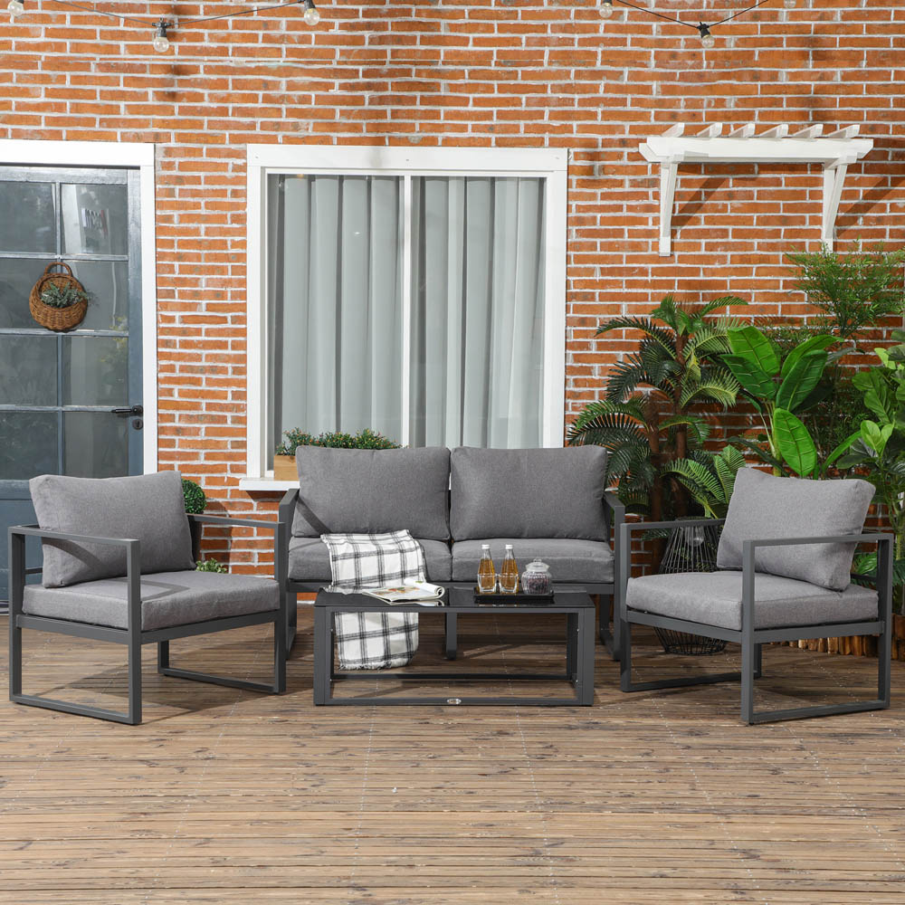 Outsunny 4 Seater Grey Lounge Set Image