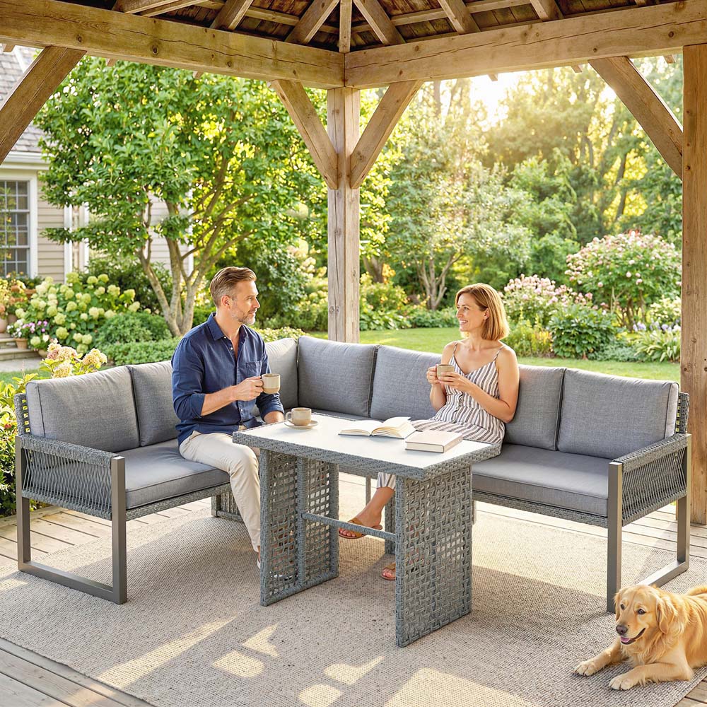 Outsunny 6 Seater Grey Rattan Garden Loveseat Sofa Lounge Set with Cushion Image 3