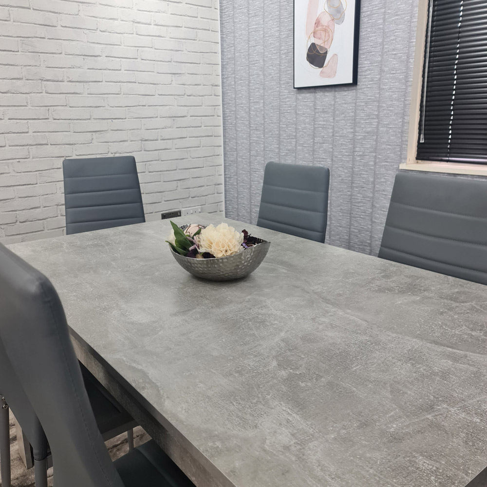 Portland Leather 6 Seater Dining Set Stone Grey and Grey Image 2