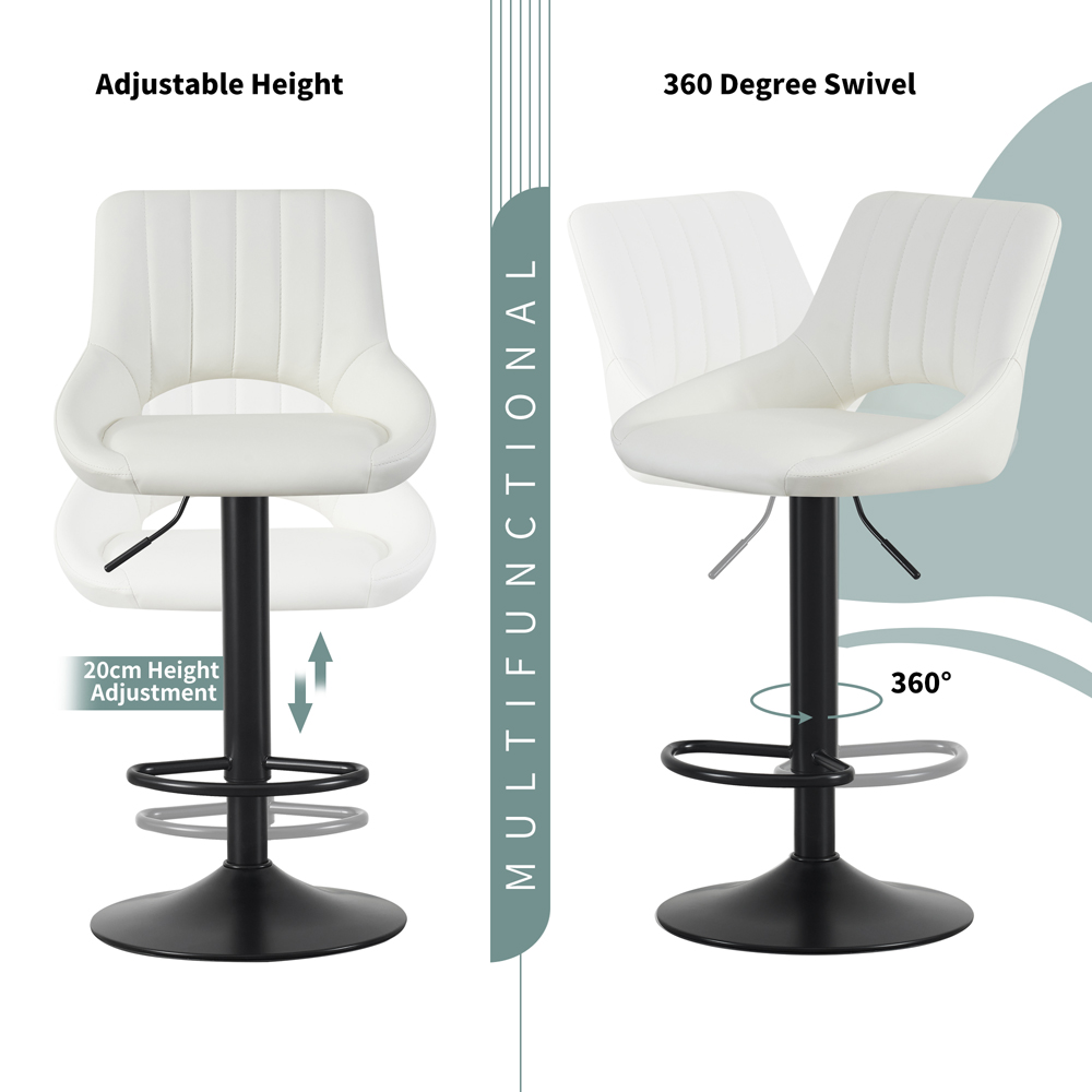 Stacey Cream Height Adjustable Kitchen Bar Stool with Footrest Set of 2 Image 3