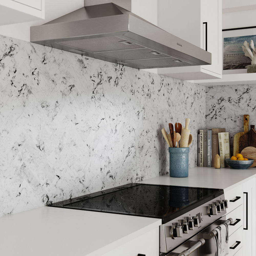 Alloy Carrara Marble Herringbone Kitchen Splashback 3000 x 750 x 4mm Image 4