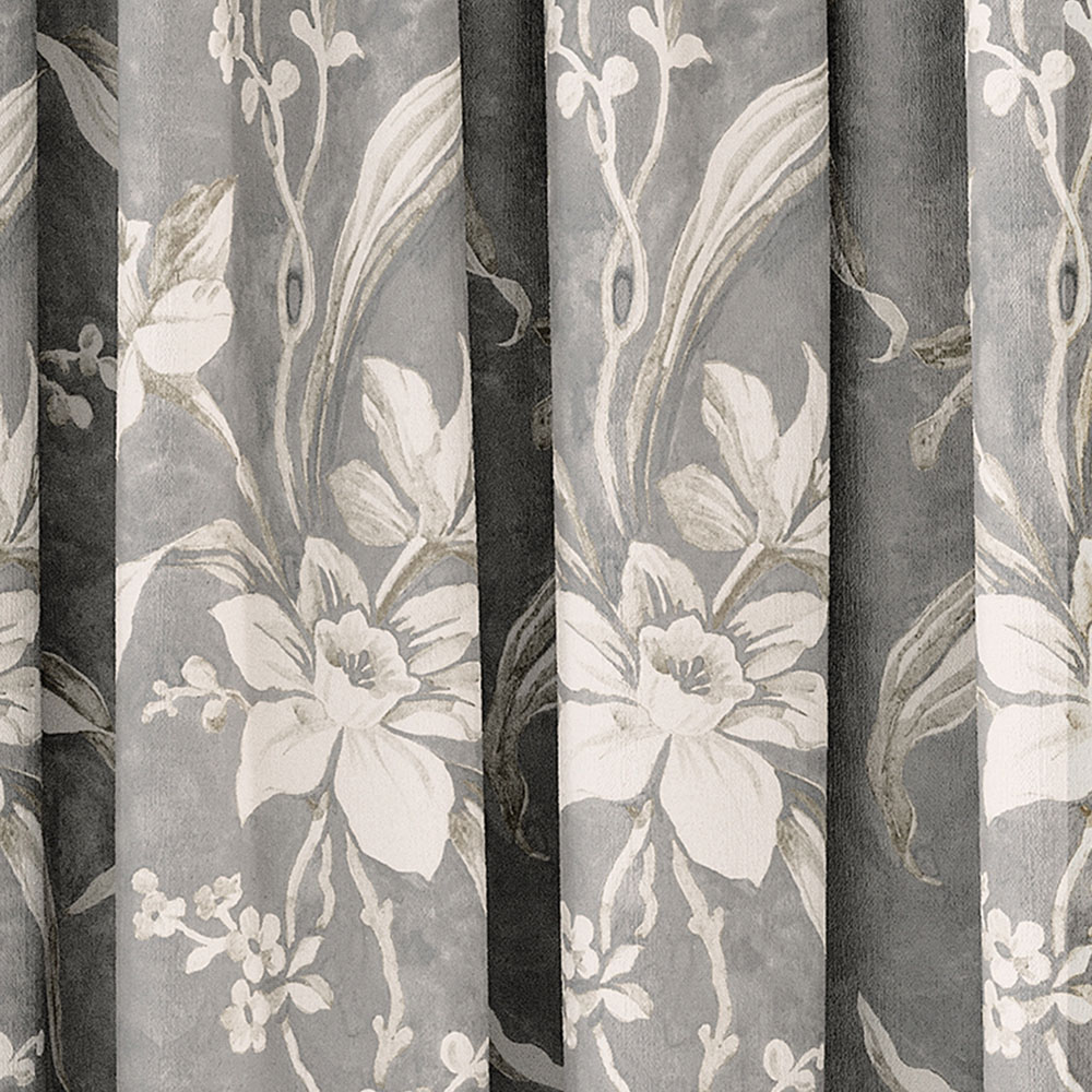 V&A Daffodil Dreams Grey Lined Blackout Pencil Pleat Curtains 168 x 183cm Image 3