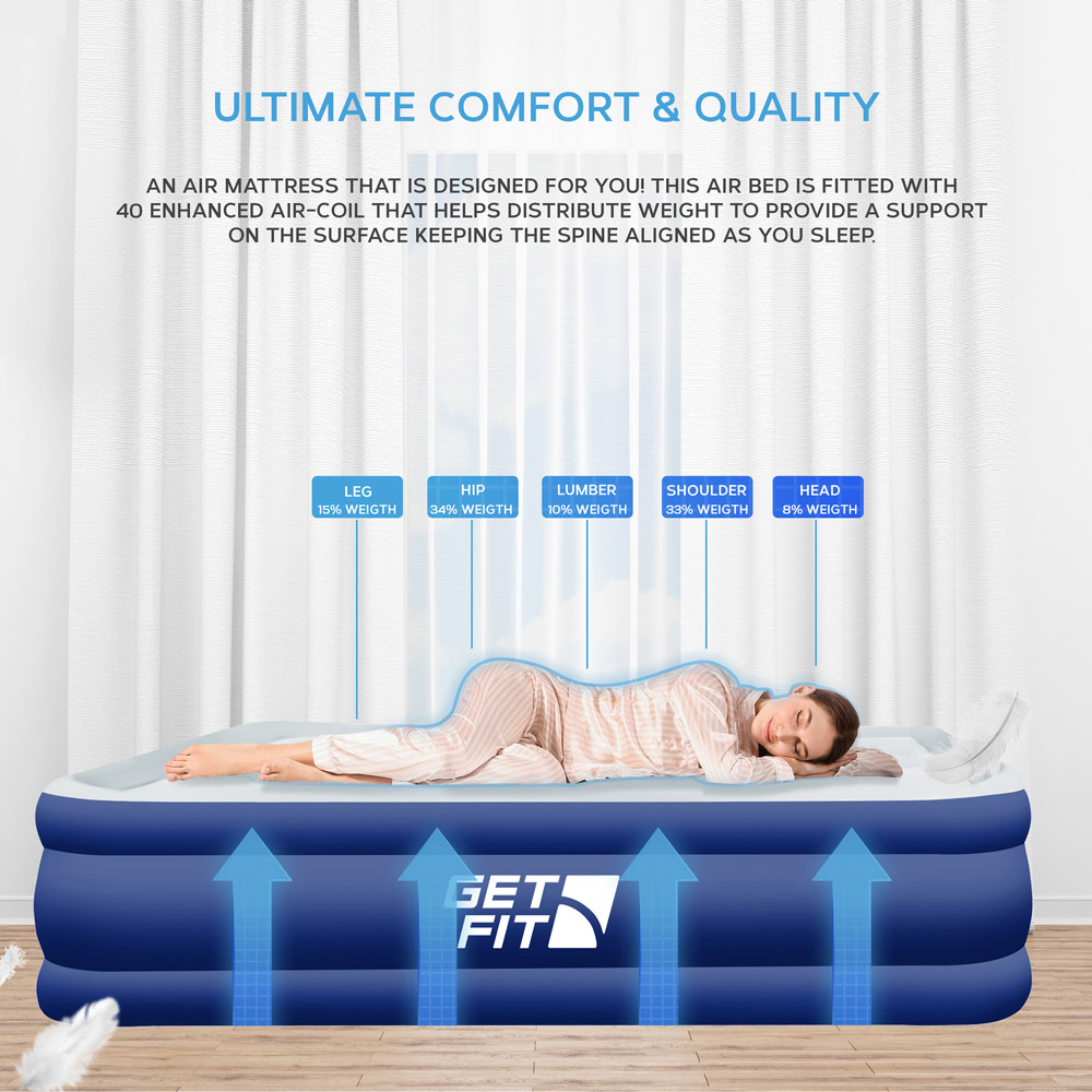 Get Fit Navy and White King Size Inflatable Air Bed with Built-in Electric Pump Image 5