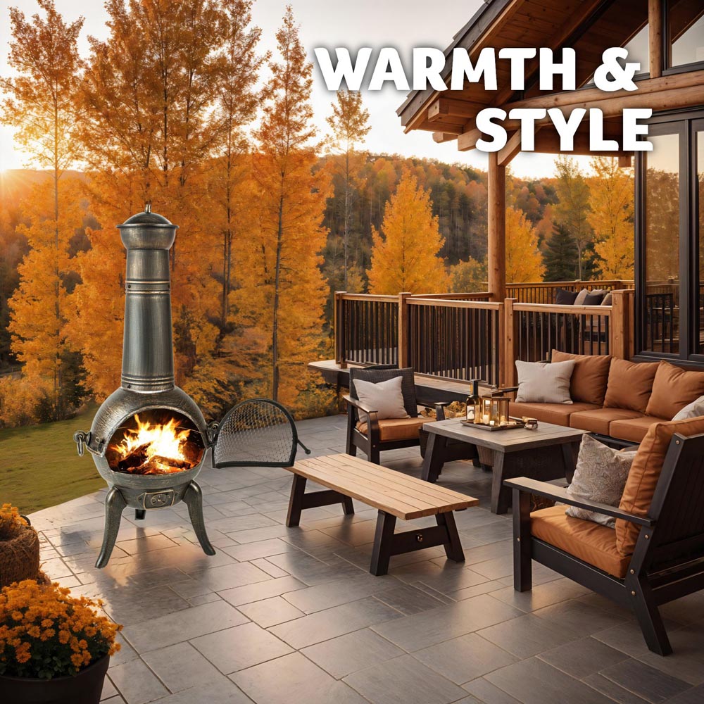 tectake Cast Iron Chiminea Fire Pit with Removable Grid Shelf Image 7