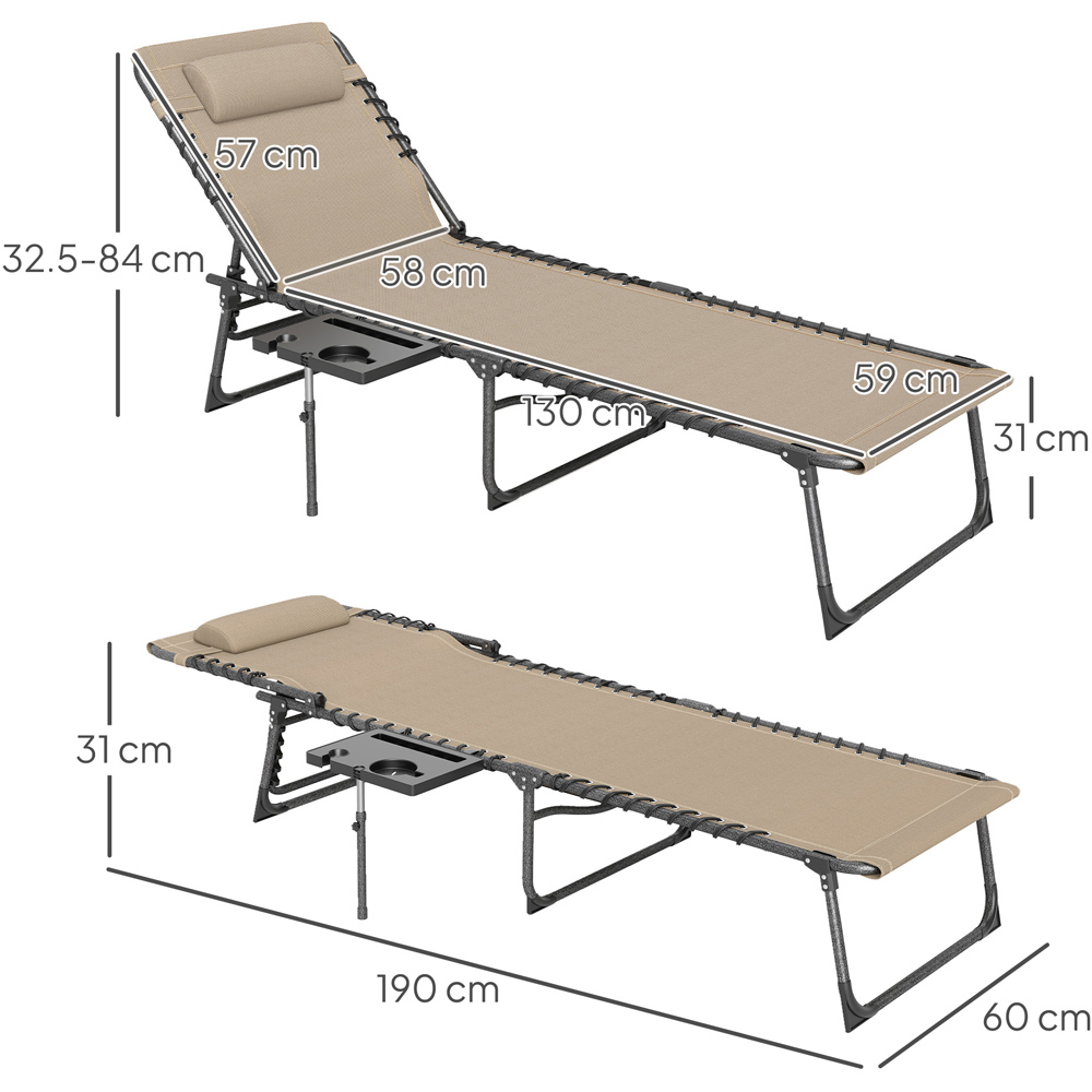 Outsunny Beige 5 Level Adjustable Folding Sun Lounger with Side Table Image 9