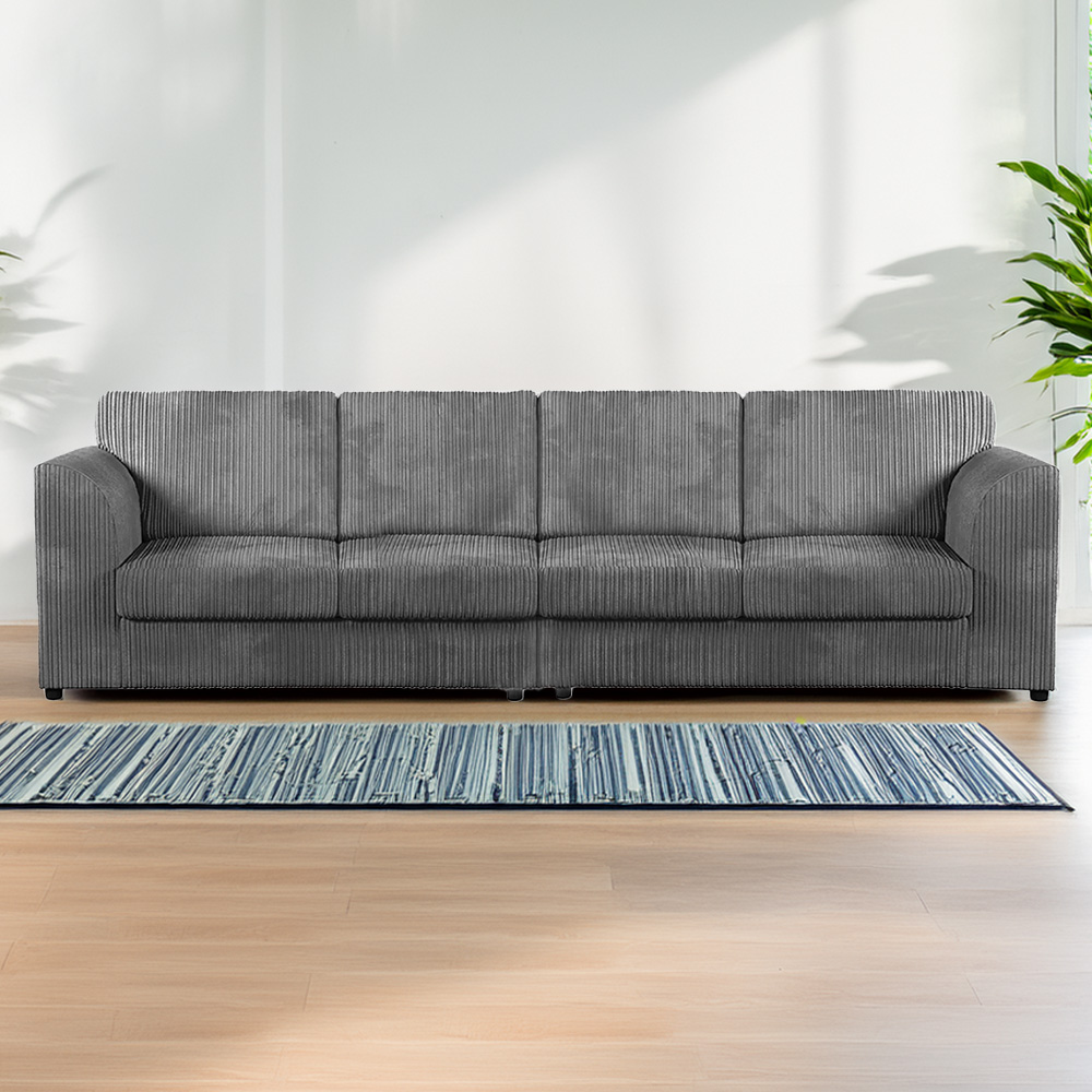Luxor 4 Seater Grey Jumbo Cord Full Back Sofa Image 1