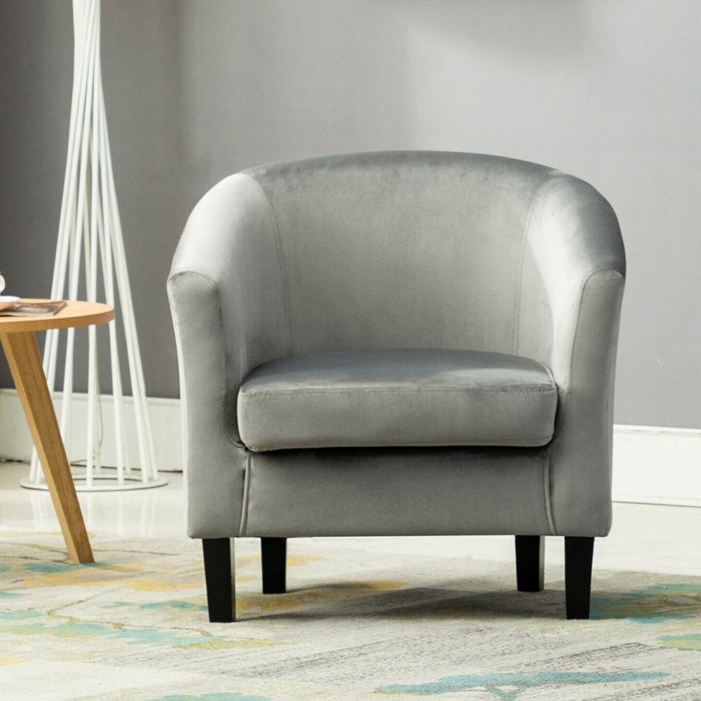 Grey Velvet Fabric Tub Arm Chair Image 2