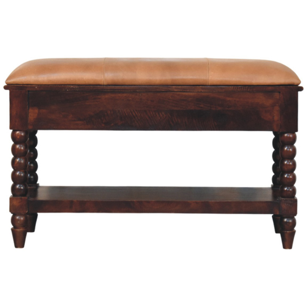 Artisan Furniture Spindle 2 Drawer Single Shelf Winewood Oak Leather Upholstered Solid Wood Bench Image 5