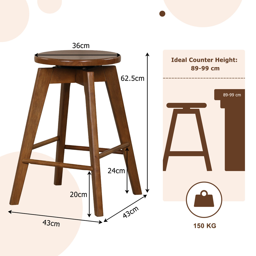 Costway Brown Swivel Counter Height Bar Stool Set of 2 Image 9