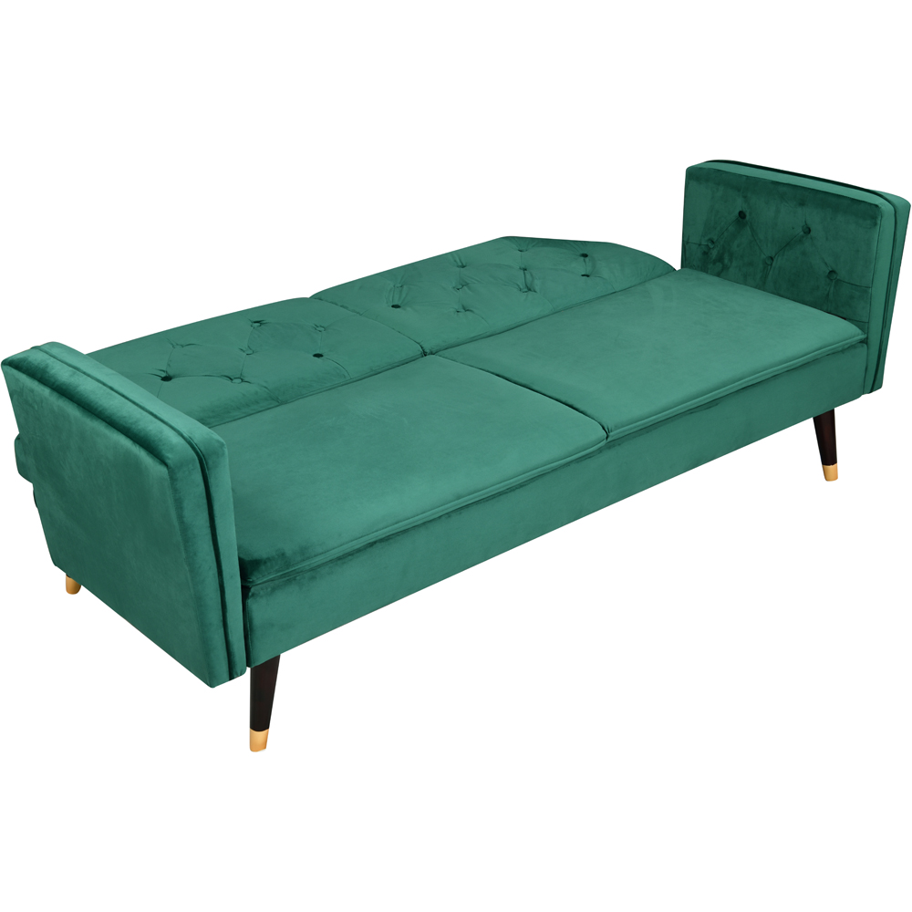 Comfy Living 3 Seater Green and Gold Plush Velvet Tufted Sofa Bed Image 4