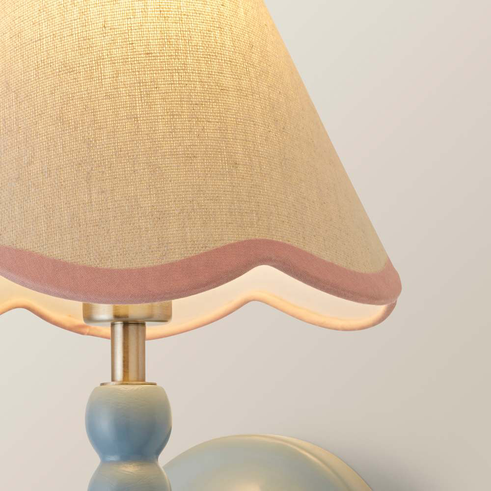 ValueLights Pink Trim Scallop Shade Blue Bobbin LED Wall Light with Bulb 2 Pack Image 5