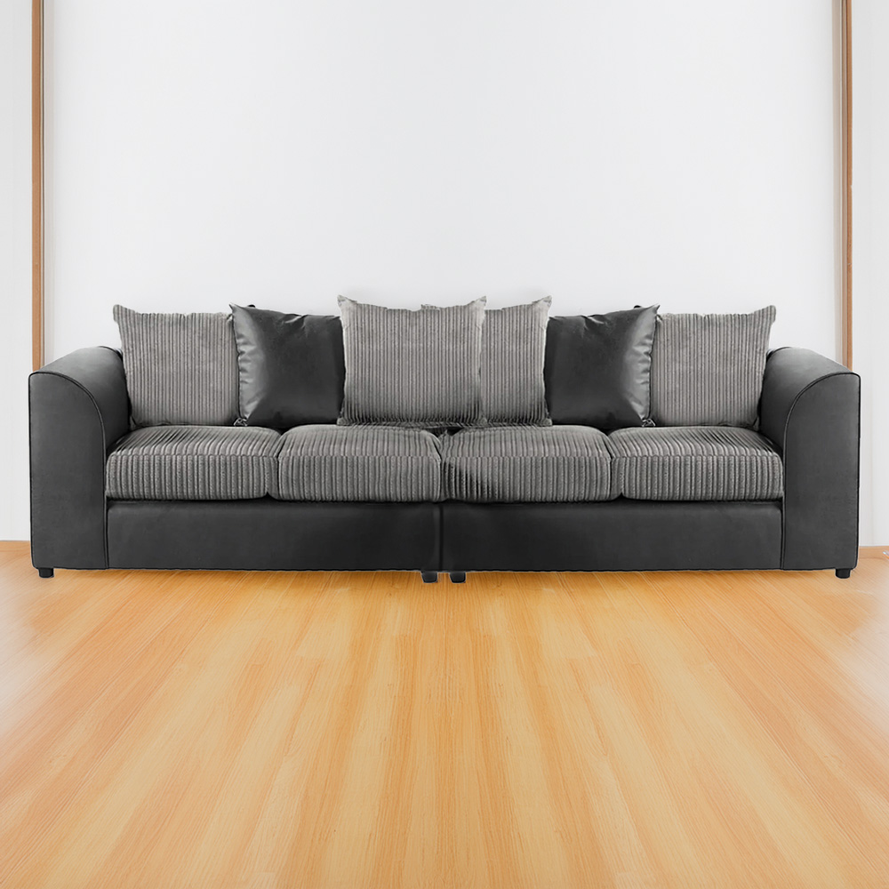 Luxor 4 Seater Black and Grey Jumbo Cord Scatter Back Sofa Image 1