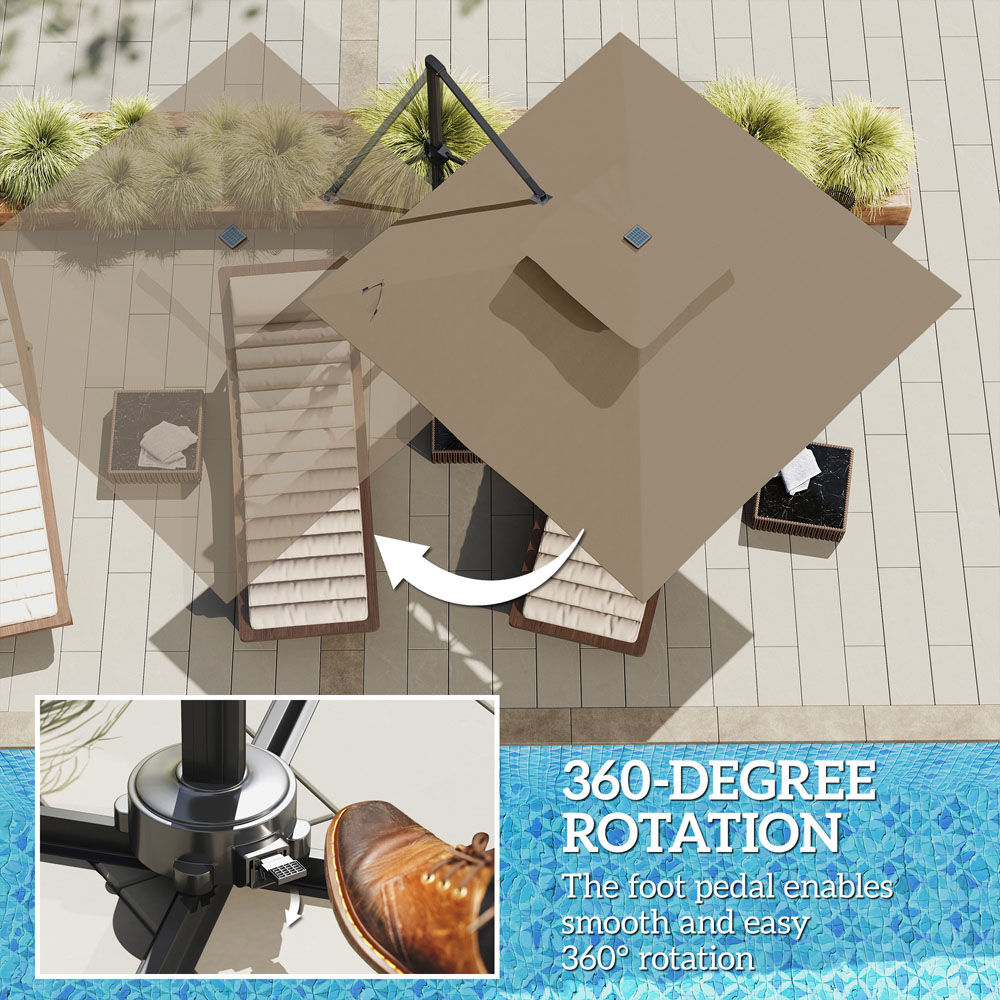 Outsunny 2 Tier Khaki Aluminium Solar LED Crank and Tilt Cantilever Parasol 3.5m Image 6