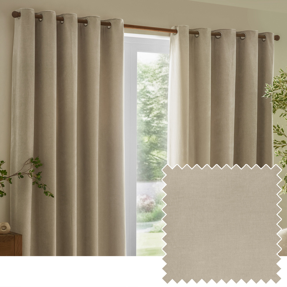 Yard Chenille Fully Lined Eyelet Curtains Linen 168 x 229cm Image 5