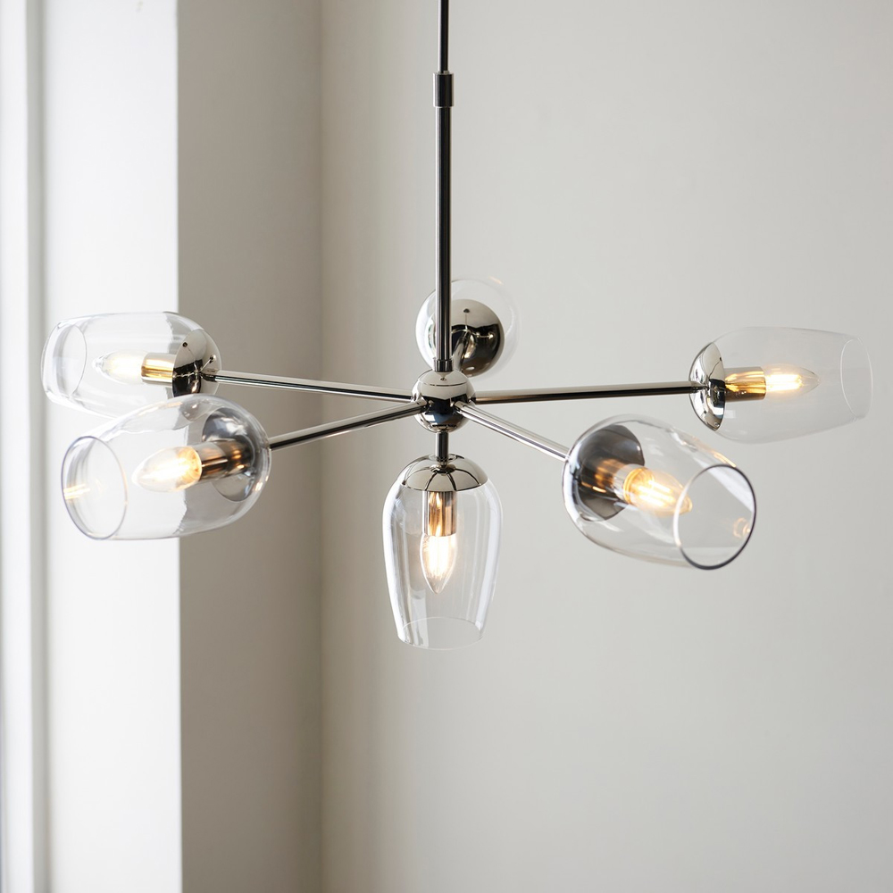 Merano Livorno Clear Glass Bright Nickel Plate Multi Arm Pendant Ceiling Light Image 6