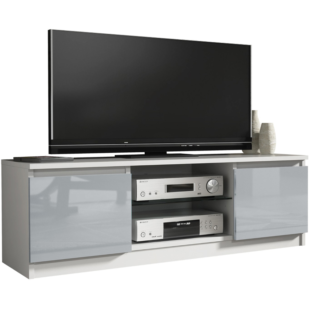 Creative Furniture Aura White and Grey Gloss 2 Door 2 Shelf TV Unit Image 2