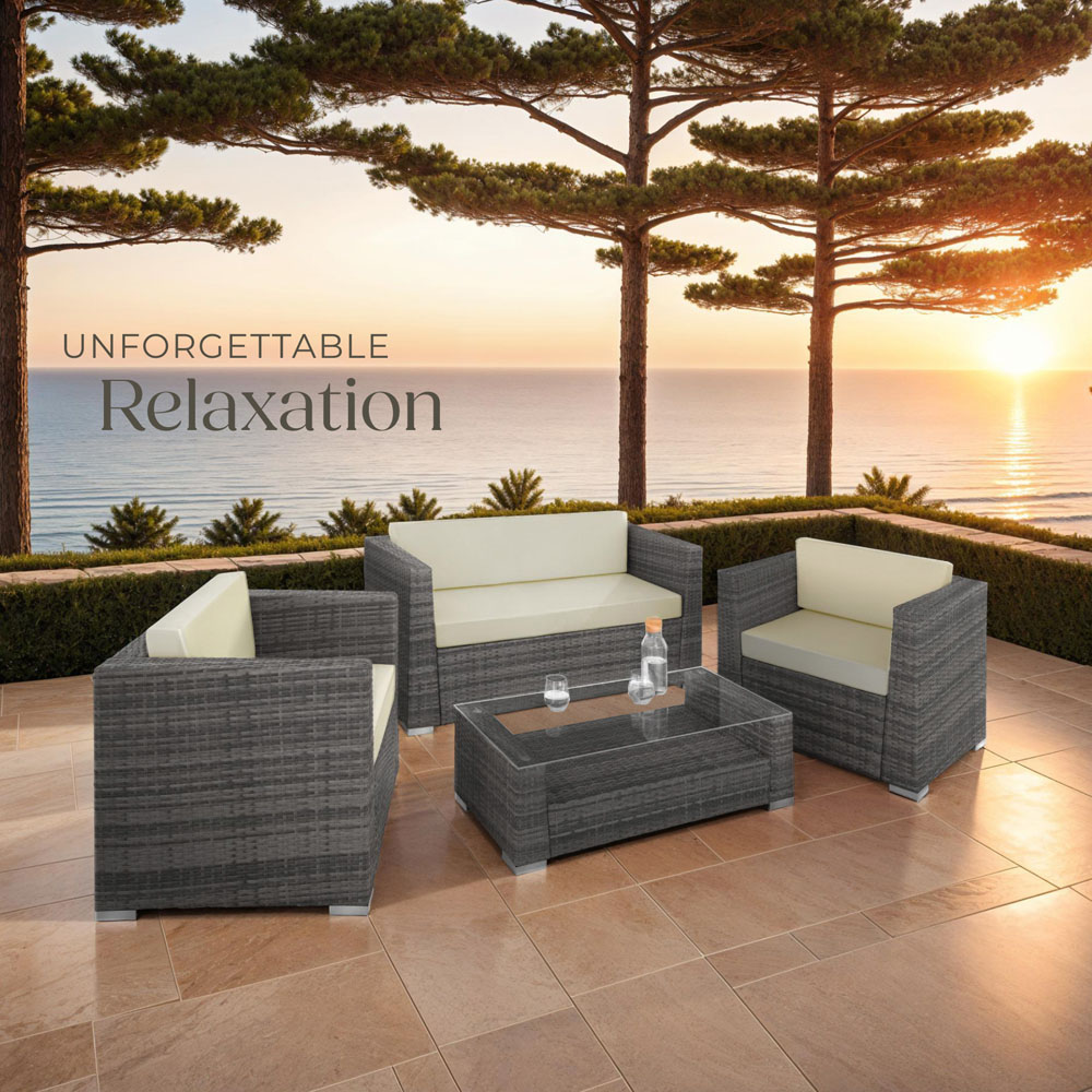 tectake Munich 4 Seater Grey Garden Furniture Set with Cushion Image 8