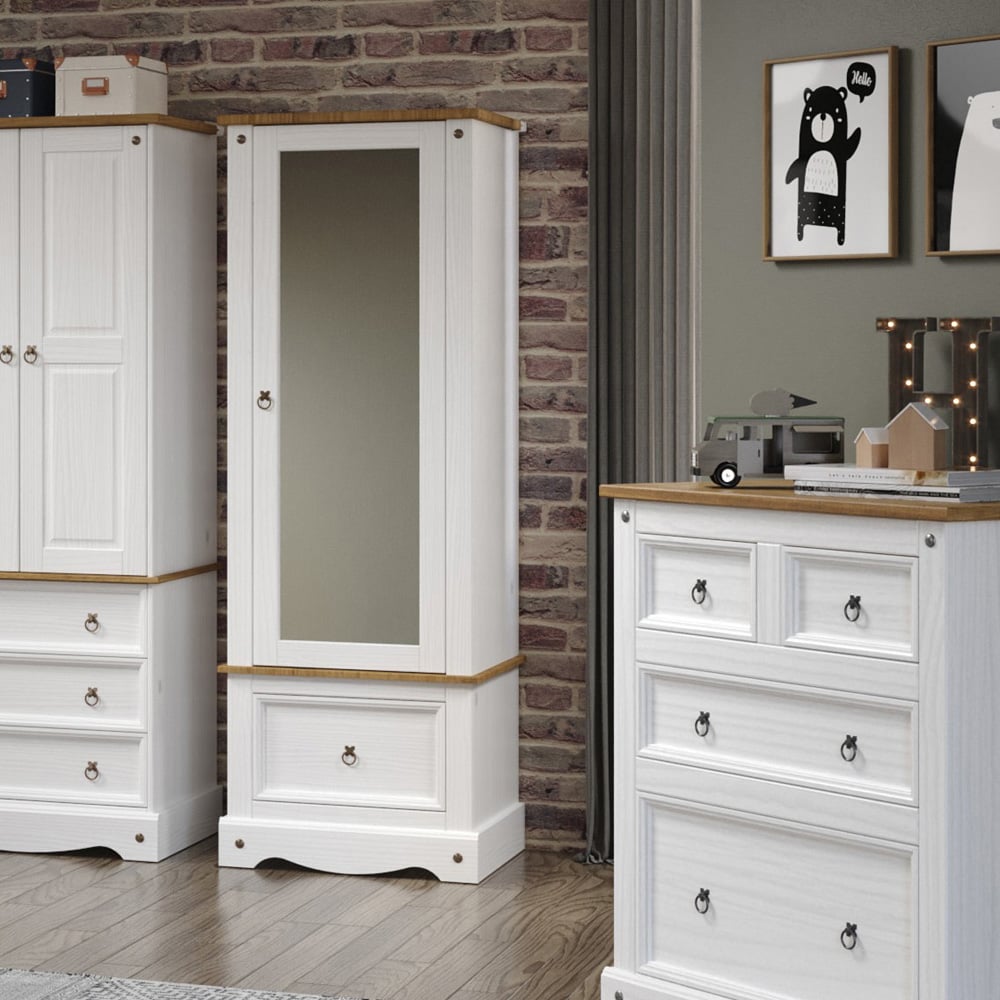 Core Products Corona Single Drawer Single Mirrored Door White Armoire Image 4