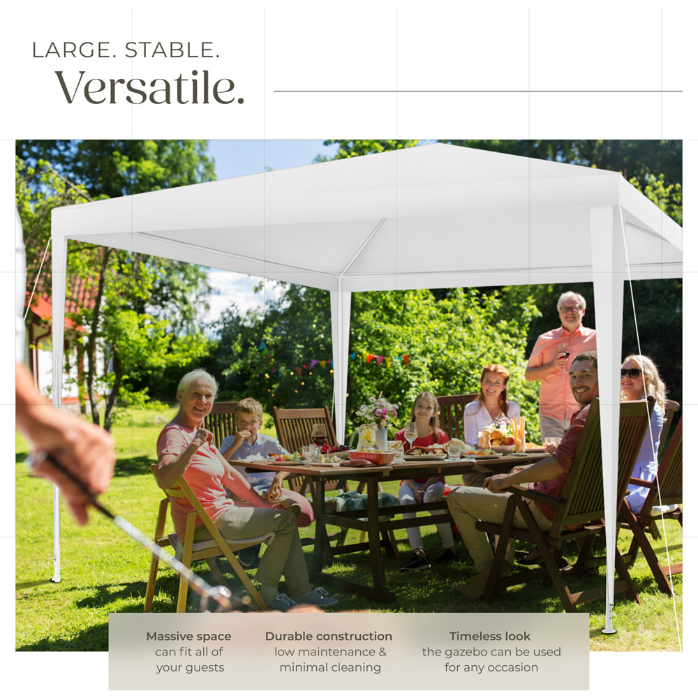 tectake Barinas 3 x 3m White Water Resistant Gazebo with 3 Side Panels Image 3