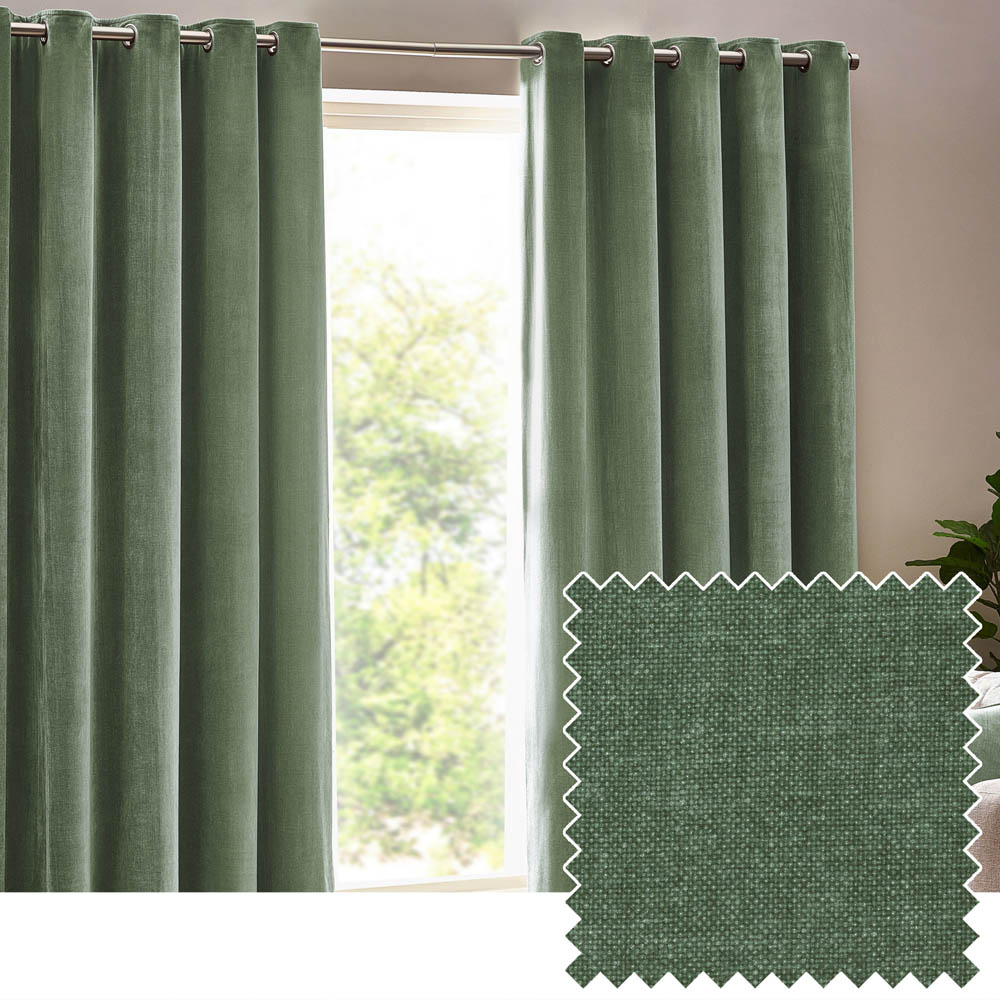 Yard Green Heavy Chenille Velvet Eyelet Curtains 229 x 183cm Image 5