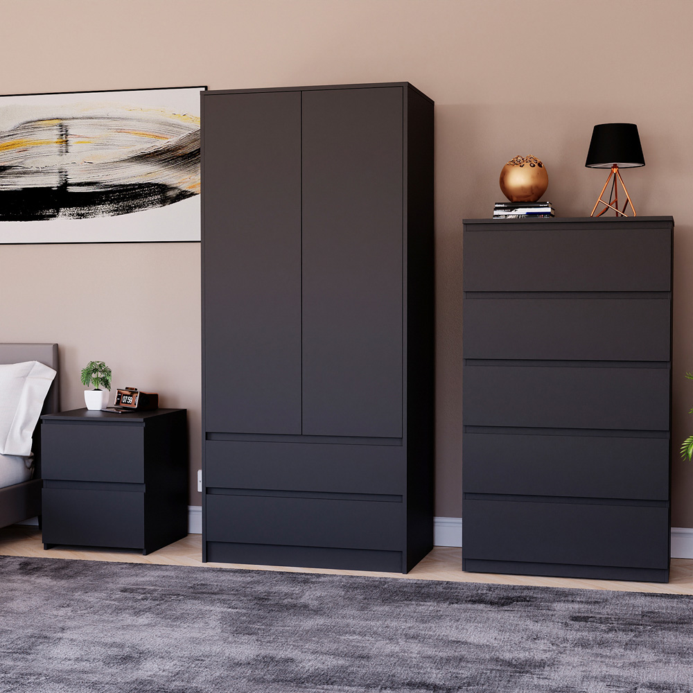 Vida Designs Denver Black 3 Piece Bedroom Furniture Set Image 3