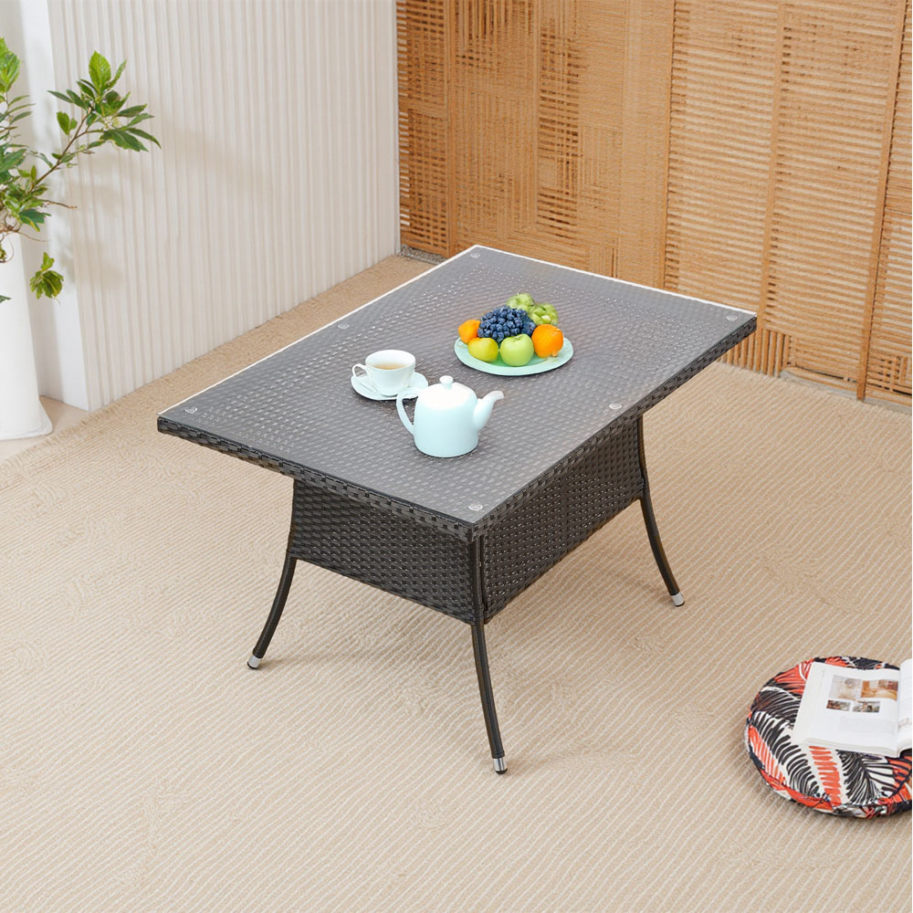 Living and Home Garden Rattan Rectangular Table with Tempered Glass Top Image 7