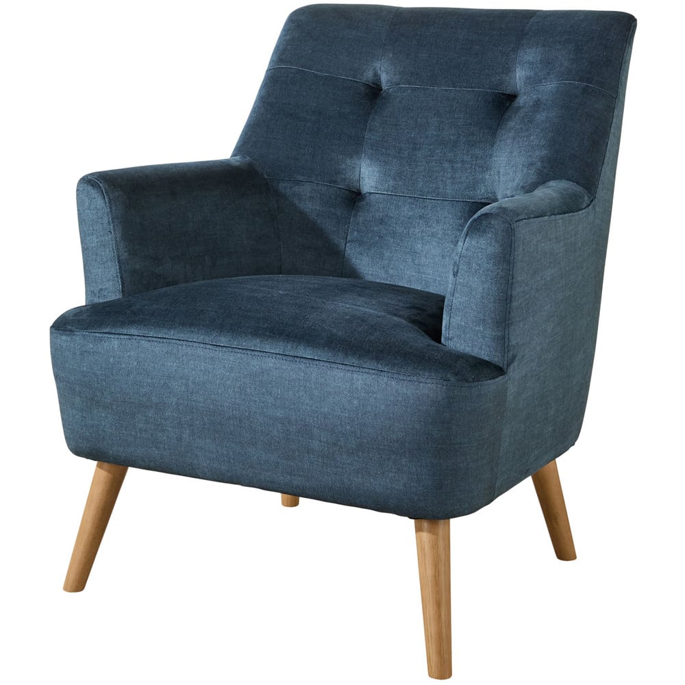 Home Source Arta Dark Blue Plush Accent Armchair with Wooden Legs Image 2