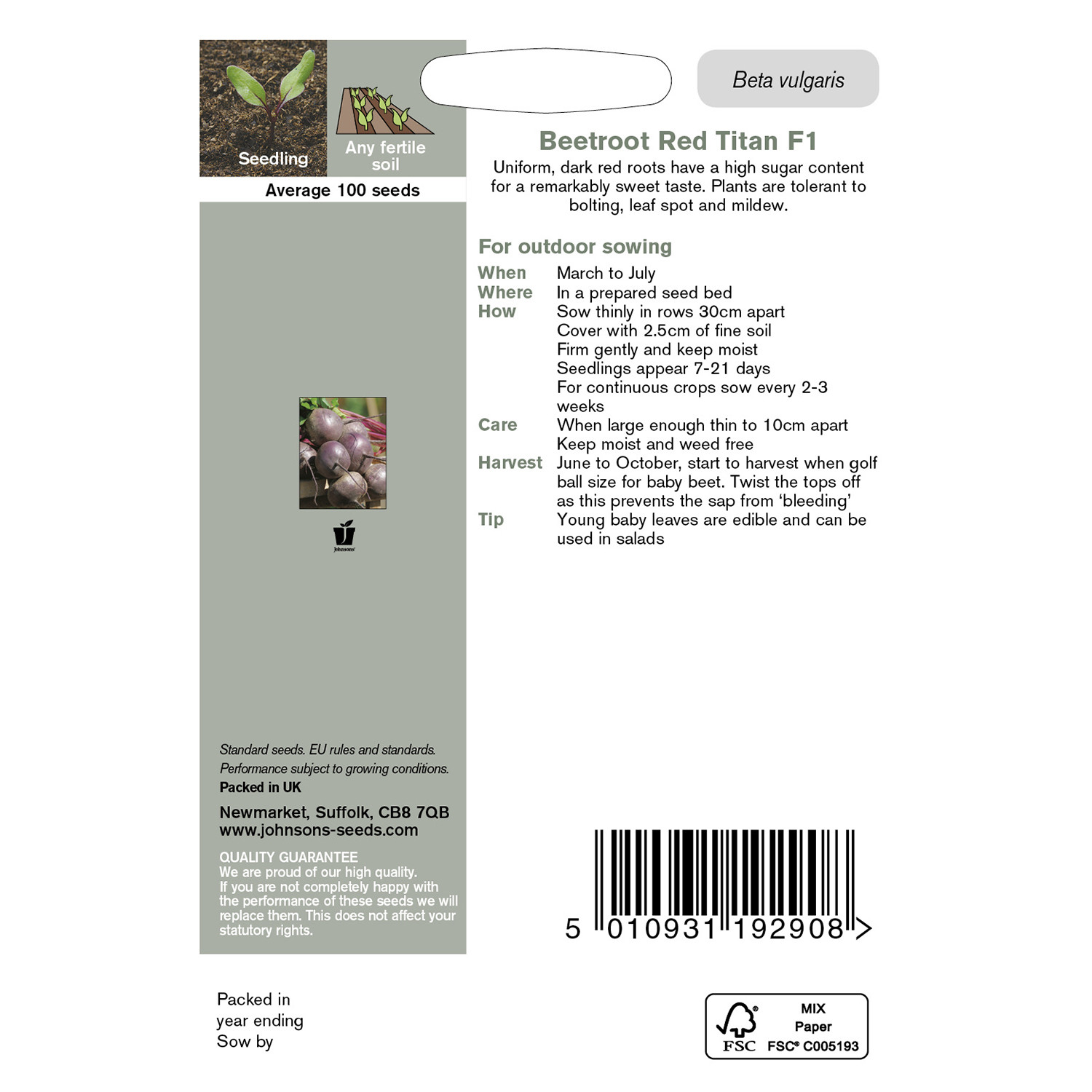Johnsons Red Titan F1 Beetroot Seeds Image 3